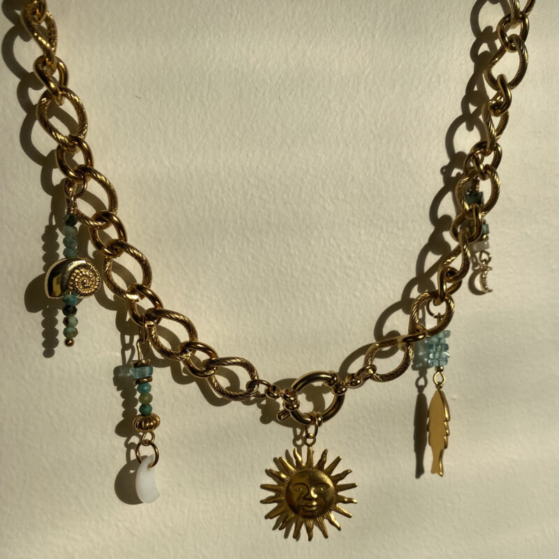 COLLIER CALYPSO TURQUOISE AFRICAINE ET NACRE BLANCHE
